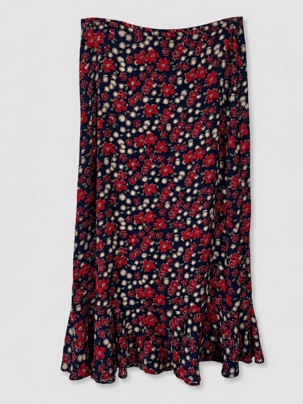 Vintage Dark Floral Midi Skirt Size 4 Whimsigoth Romantic Ruffle Fairy Grunge